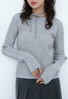 縫線方領綁帶上衣｜灰