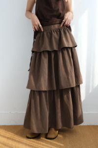 蜜桃絨層疊蛋糕裙｜咖棕