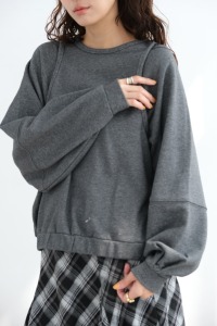 挖肩層疊寬鬆上衣｜灰