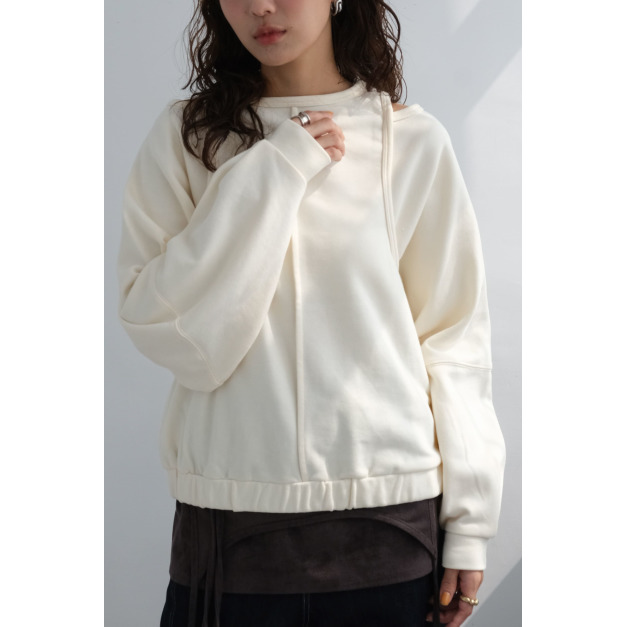 挖肩層疊寬鬆上衣｜米白