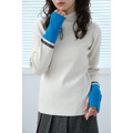 抗靜電!柔軟手袖拼色針織上衣｜米白