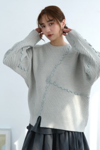 木耳滾線柔軟針織上衣｜淺灰 (組合優惠)