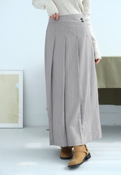 斜扣設計經典百褶裙｜淺灰杏