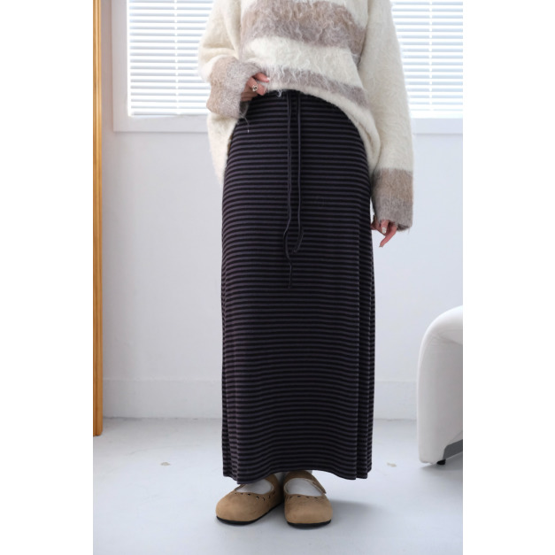Korea 柔軟舒適條紋棉裙