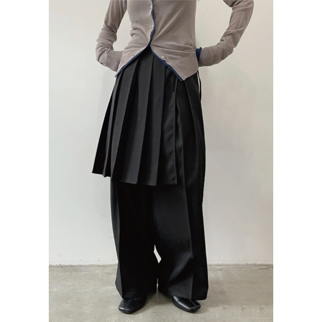 2way百褶半裙x西褲組合｜黑