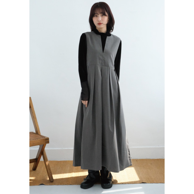 寬肩百褶洋裝｜灰
