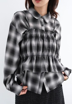 輕薄紗線背心襯衫組合｜黑