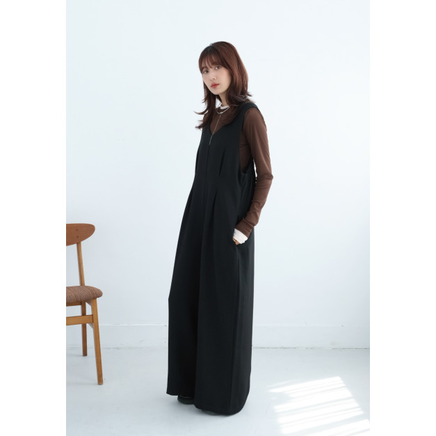 2way春夏壓摺連身寬褲｜黑