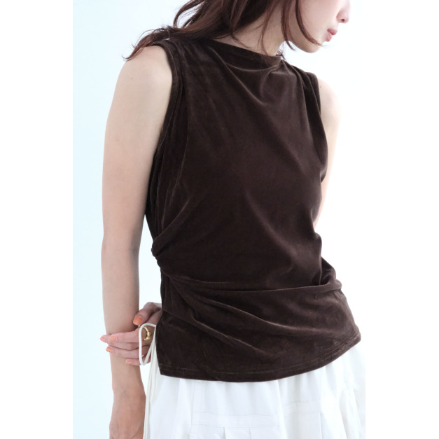 輕薄絲絨側扭結背心｜咖啡