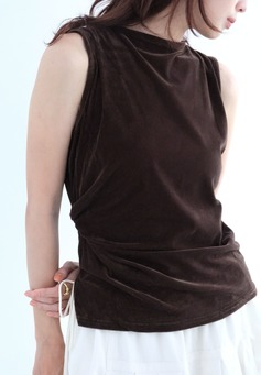 輕薄絲絨側扭結背心｜咖啡