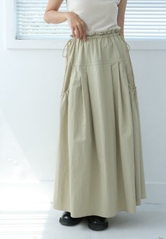 綁帶收腰尼龍口袋裙｜淺米綠