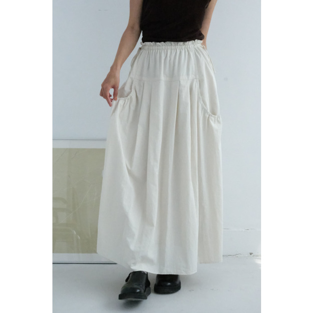 綁帶收腰尼龍口袋裙｜米白