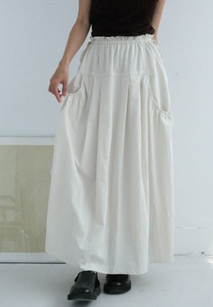 綁帶收腰尼龍口袋裙｜米白