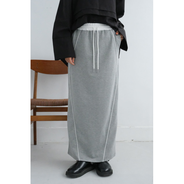 滾線剪裁休閒直筒裙｜灰