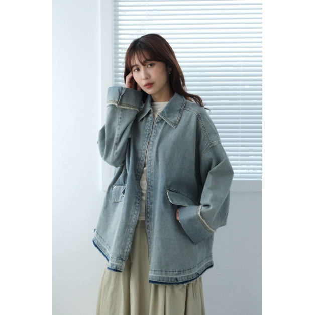 抽鬚寬袖牛仔外套｜淺藍(限量)