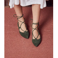 【法式調情】繞踝綁帶尖頭金屬跟平底鞋_森林綠(22/22.5/24) (腳板偏寬可拿大半號)