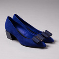 【時尚伸展台】大蝴蝶結全真皮幾何造型跟鞋_名媛寶藍(25.5)(版型偏大，建議拿小半號)