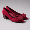 【時尚伸展台】大蝴蝶結全真皮幾何造型跟鞋_濃情醇紅(25)(版型偏大，建議拿小半號)
