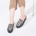 【倫敦起霧】全真皮超軟Q樂福平底穆勒鞋_黑杏千鳥格(23)_1