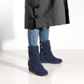 【優雅冬季】牛麂皮抓皺3WAY內增高中短靴_調情藍(22.5/23)_2