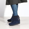 【優雅冬季】牛麂皮抓皺3WAY內增高中短靴_調情藍(22.5/23)_1