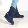 【優雅冬季】牛麂皮抓皺3WAY內增高中短靴_調情藍(22.5/23)_3