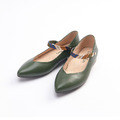 【深情舞曲】3Way斜紋繫帶全真皮尖頭淑女鞋_質感油綠(現貨23.5/24/24.5/25)