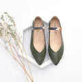 【深情舞曲】3Way斜紋繫帶全真皮尖頭淑女鞋_質感油綠(現貨23.5/24/24.5/25)_7