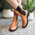 【率性姿態】柔嫩牛皮拼接鬆緊帶切爾西中筒靴_復古棕(23)_1