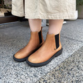 【休閒指標】柔嫩牛皮拼接鬆緊帶切爾西短靴_復古棕(23/24.5/25.5)_2