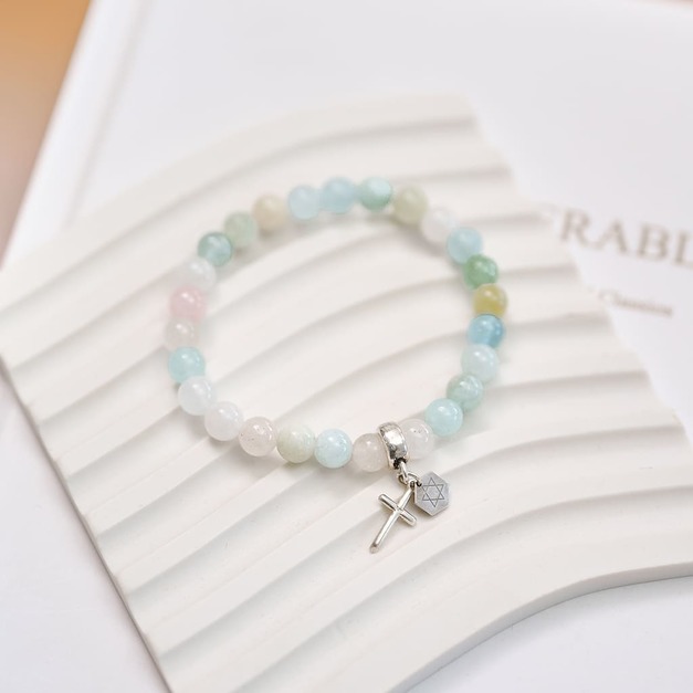 Holy spirit【神的國度】水晶純銀手環_摩根石(可加購925十字架)