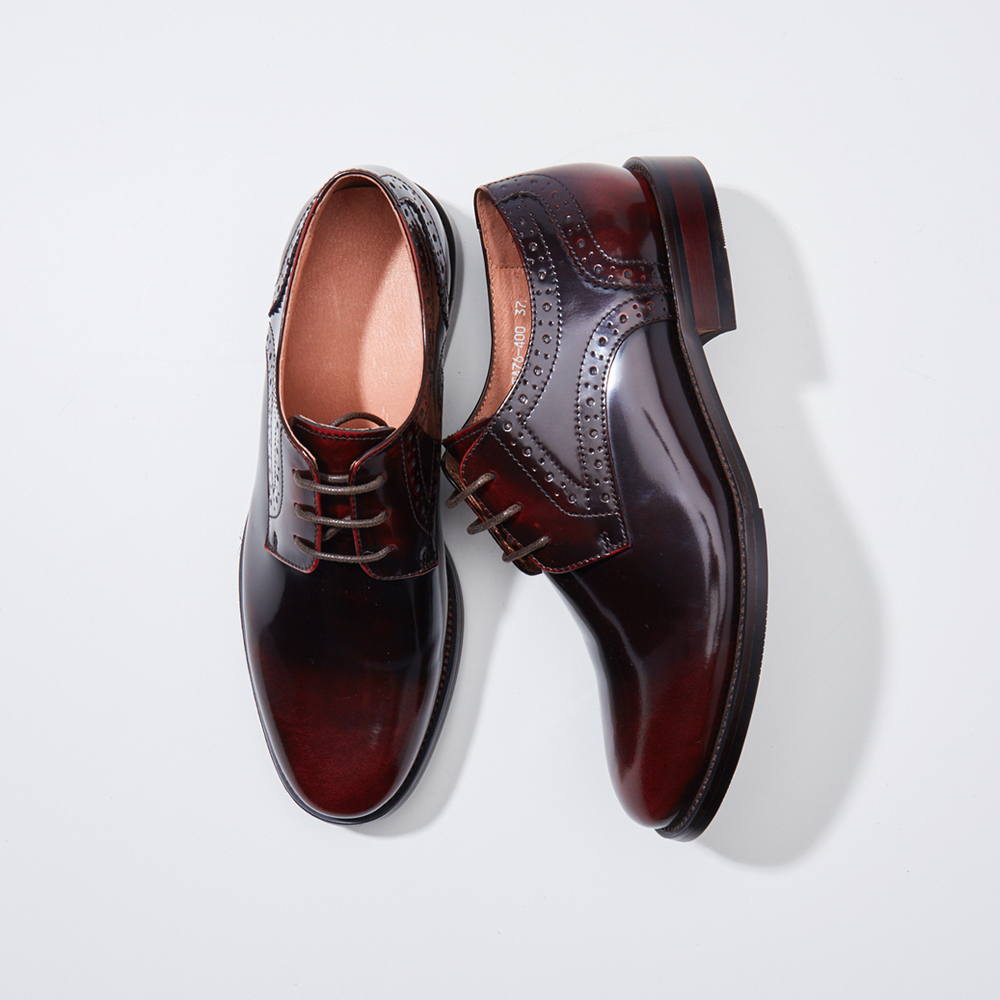 雙11急殺🔥【紳士密會】鏡面牛皮側雕花德比鞋_沉醉酒紅(23)
