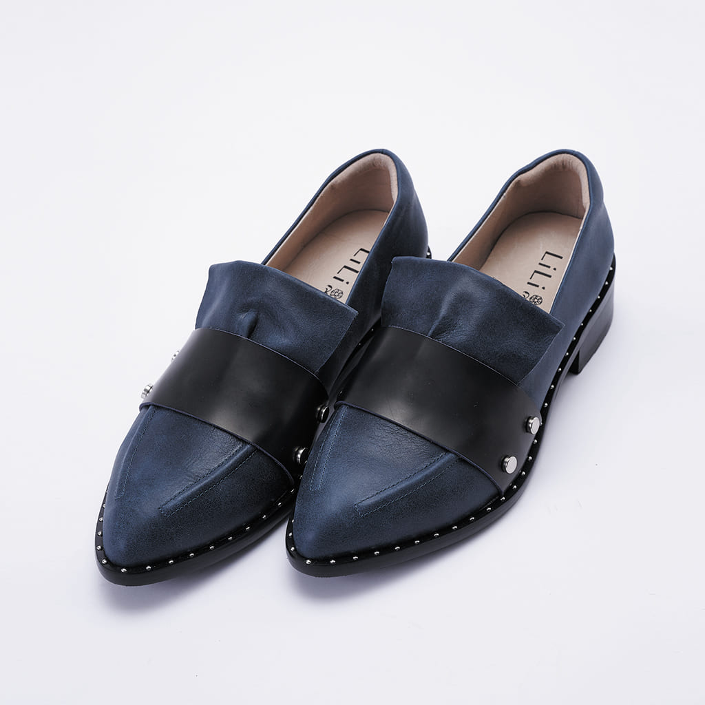 【凡爾賽】小立領牛皮腰帶樂福鞋_夜幕藏藍(22.5/23)