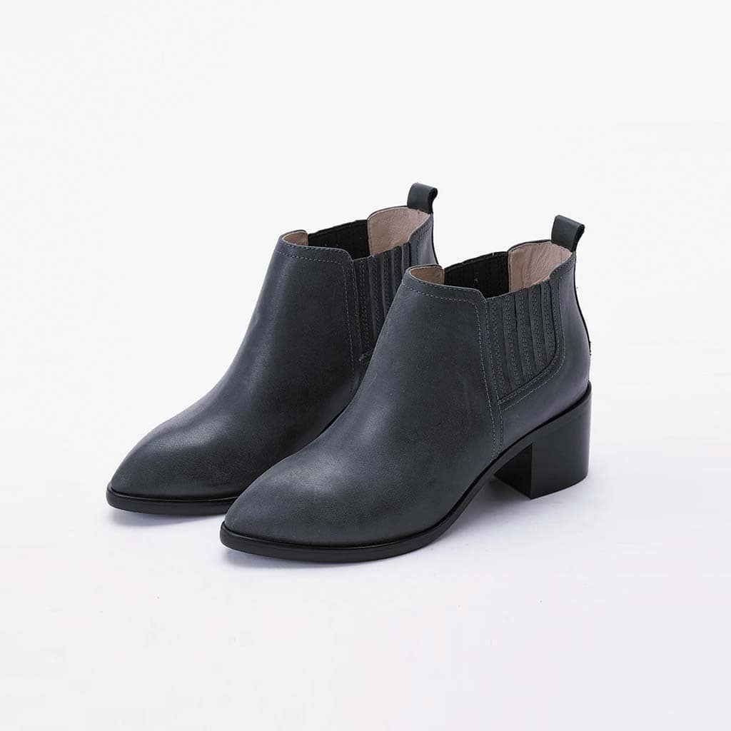 【私房特調】蠟感牛皮百褶切爾西跟靴_倫敦灰(22.5/23/23.5/25.5)