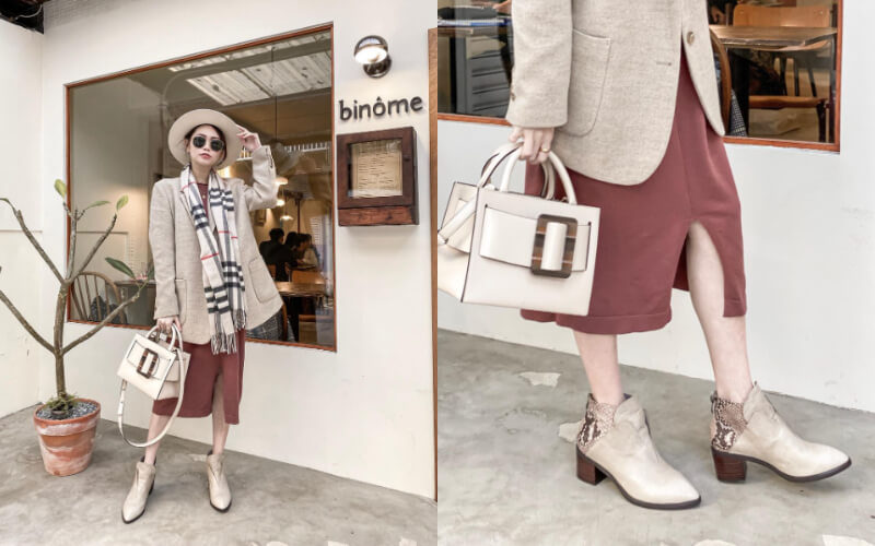 短靴搭配開衩裙