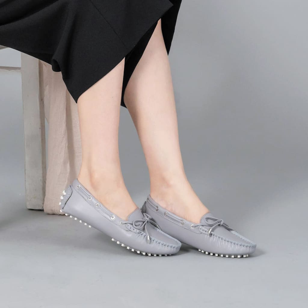 清倉特賣．【都會知性】全真皮手工豆豆樂福鞋_霧灰藍(23)