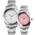 RELAX TIME 太陽能系列 立體格紋對錶 -白+粉 (RT-105S-1M+RT-105S-5L) 40mm+34mm