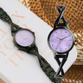 RELAX TIME 時光漫舞 手鍊風格女錶 黑×紫貝殼 (RT-117-5)