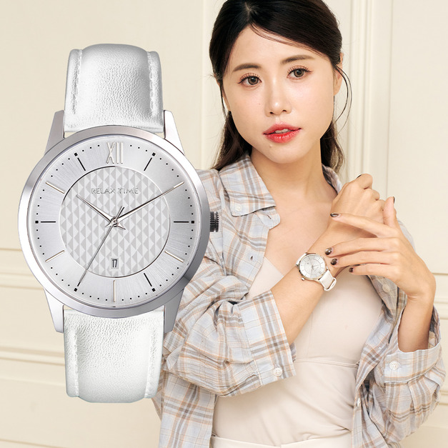 RELAX TIME 石英款 立體格紋 時尚女錶-白  (RT-118-1L) 36mm