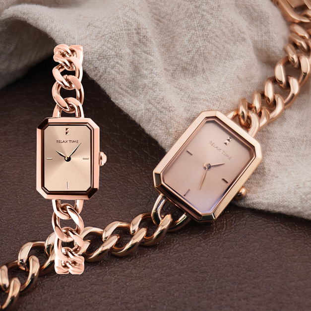 RELAX TIME 長方手鍊風格女錶 玫瑰金  (RT-109-2-07)