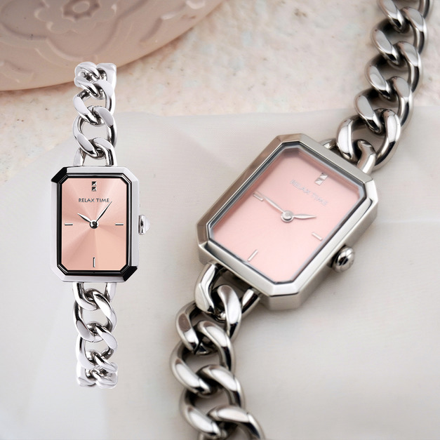 RELAX TIME 長方手鍊風格女錶 粉  (RT-109-2-05)