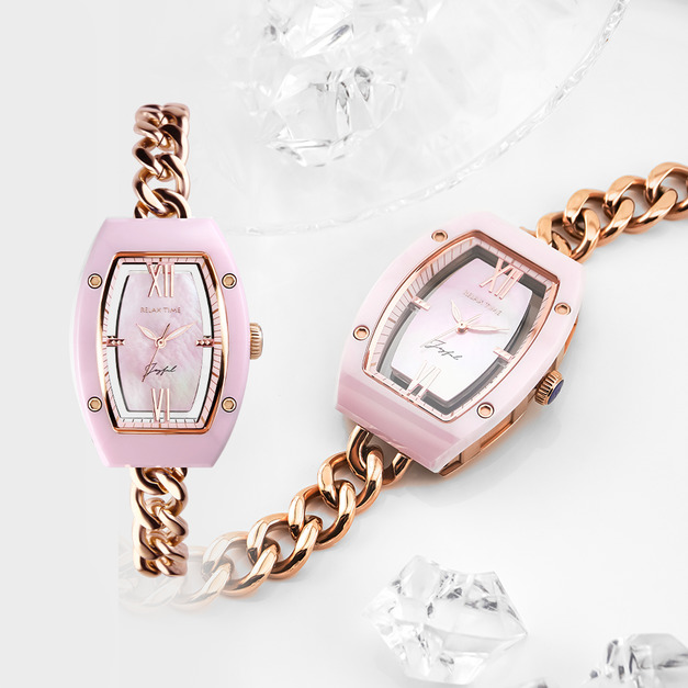 RELAX TIME ｜Joyful 陶瓷酒桶錶 櫻粉浪漫  (RT-119-2)