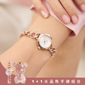 官網限定-1+1水晶熊手錶組合| RELAX TIME 手鍊風格女錶 玫瑰金×白 (RT-109-1-02)