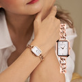 RELAX TIME 長方手鍊風格女錶 玫瑰金 白(RT-109-2-03)