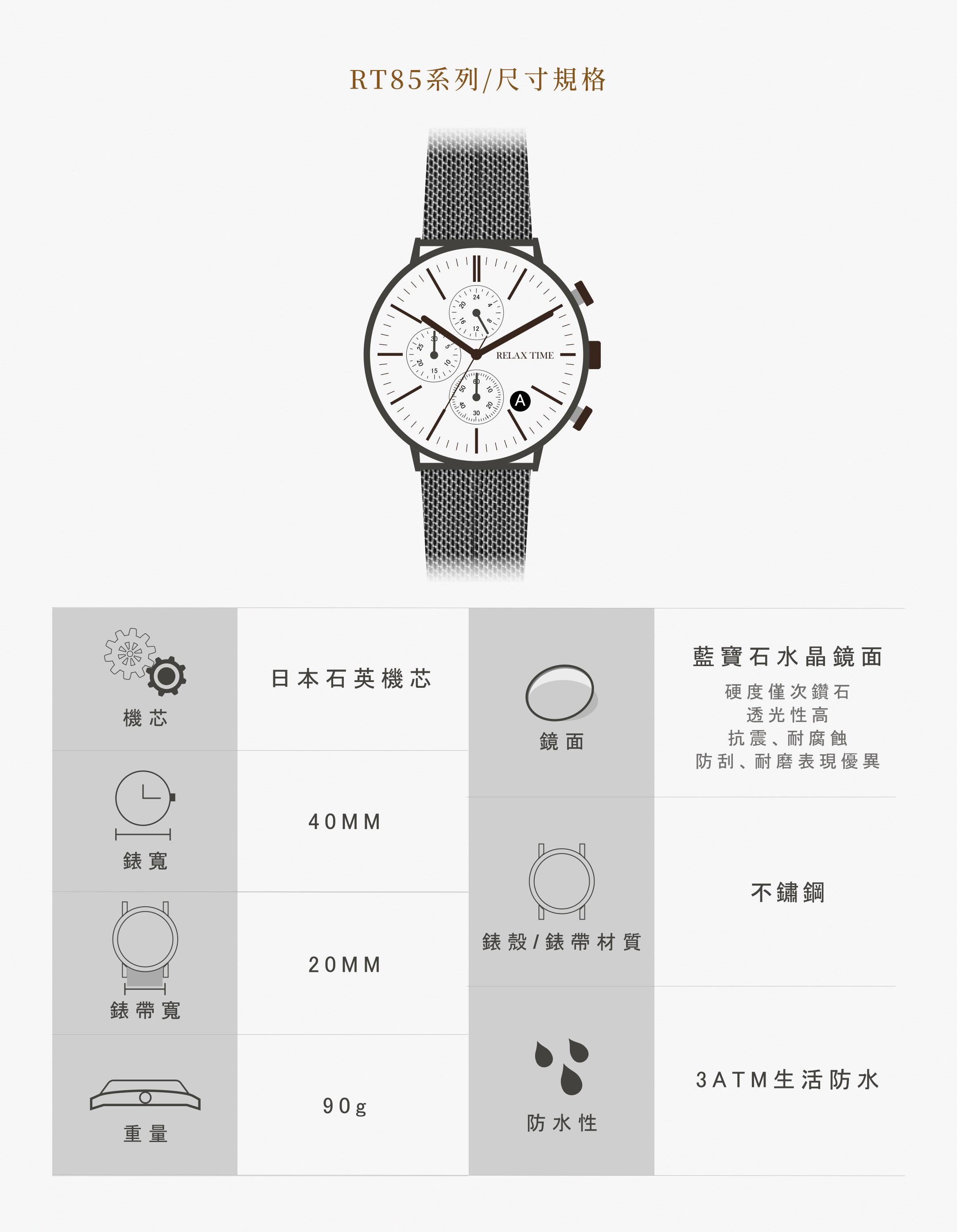 【RELAX TIME】 *加碼送皮帶*RELAX TIME 三眼計時腕錶|不鏽鋼×藍 Ø40mm (RT-85-2) 10 77a9fb0454f41eea59ab92d5c3736c8c