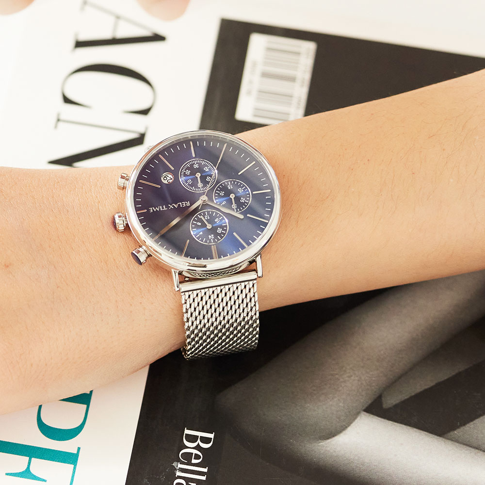【RELAX TIME】 *加碼送皮帶*RELAX TIME 三眼計時對錶-藍x玫 Ø40mm 6 23y0301 %E6%B3%95%E6%9F%8F33841