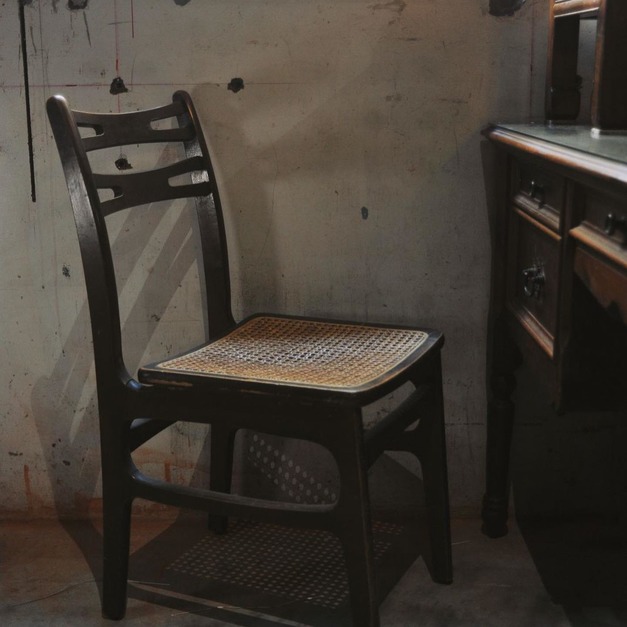 古 木藤面書桌椅