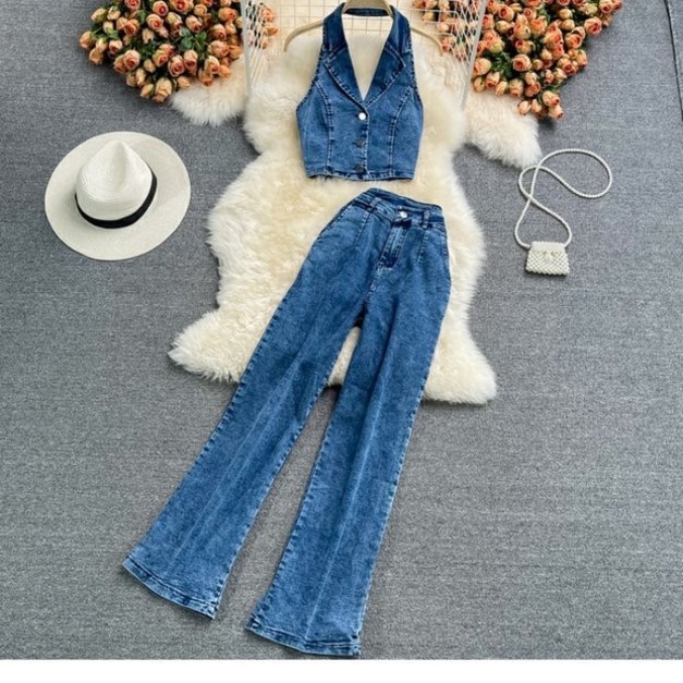 港風露背闊腿褲套裝