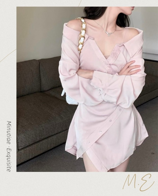｜ℳℰ ｜櫻花粉浪漫襯衫洋裝