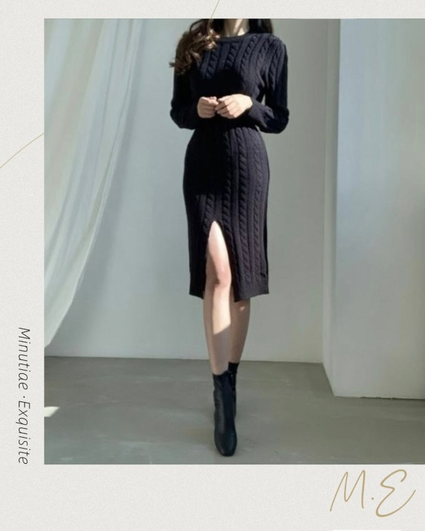 兩穿開衩針織洋裝